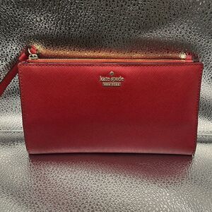 Kate Spade Zip Top Wristlet Long Wallet Red Leather Gold Hardware Eveningwear